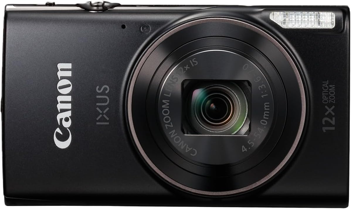 Canon Kompaktkamera, Schwarz, IXUS 285 HS A, 2 MP, 12-Fach optischer Zoom, Full-HD-Video, WLAN, Digitalkamera für Reise und Alltag
