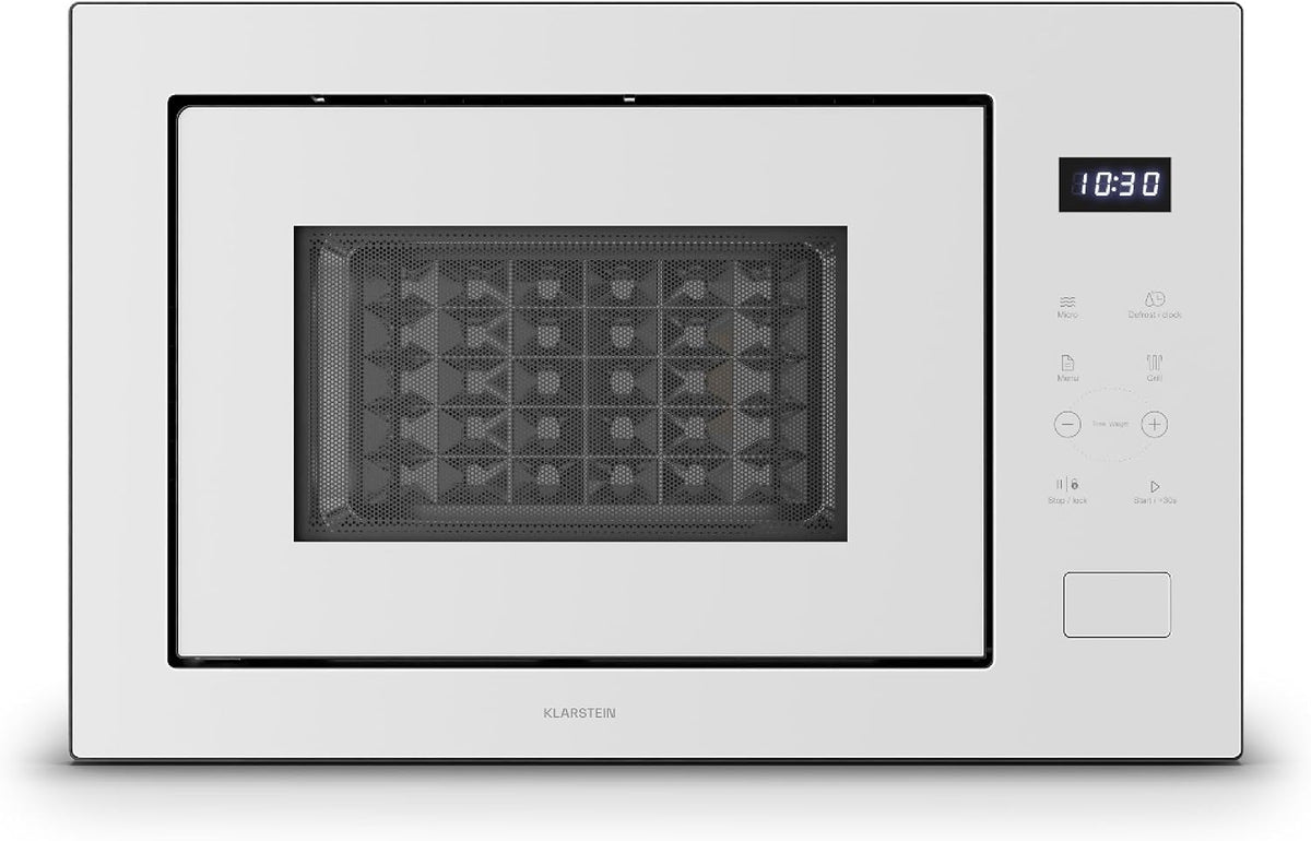 Klarstein Mikrowelle, 60 cm, 1200 W, 850 W, 25 L, Silber/Weiß, Velaire Einbau mit Grill, & Grill, 8 Programme, Touch