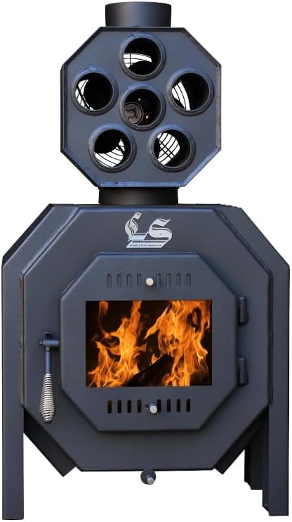 LS Kamna Kaminofen, 8 kW, Schwarz, FALCO ECO, Werkstattofen, Warmluftofen