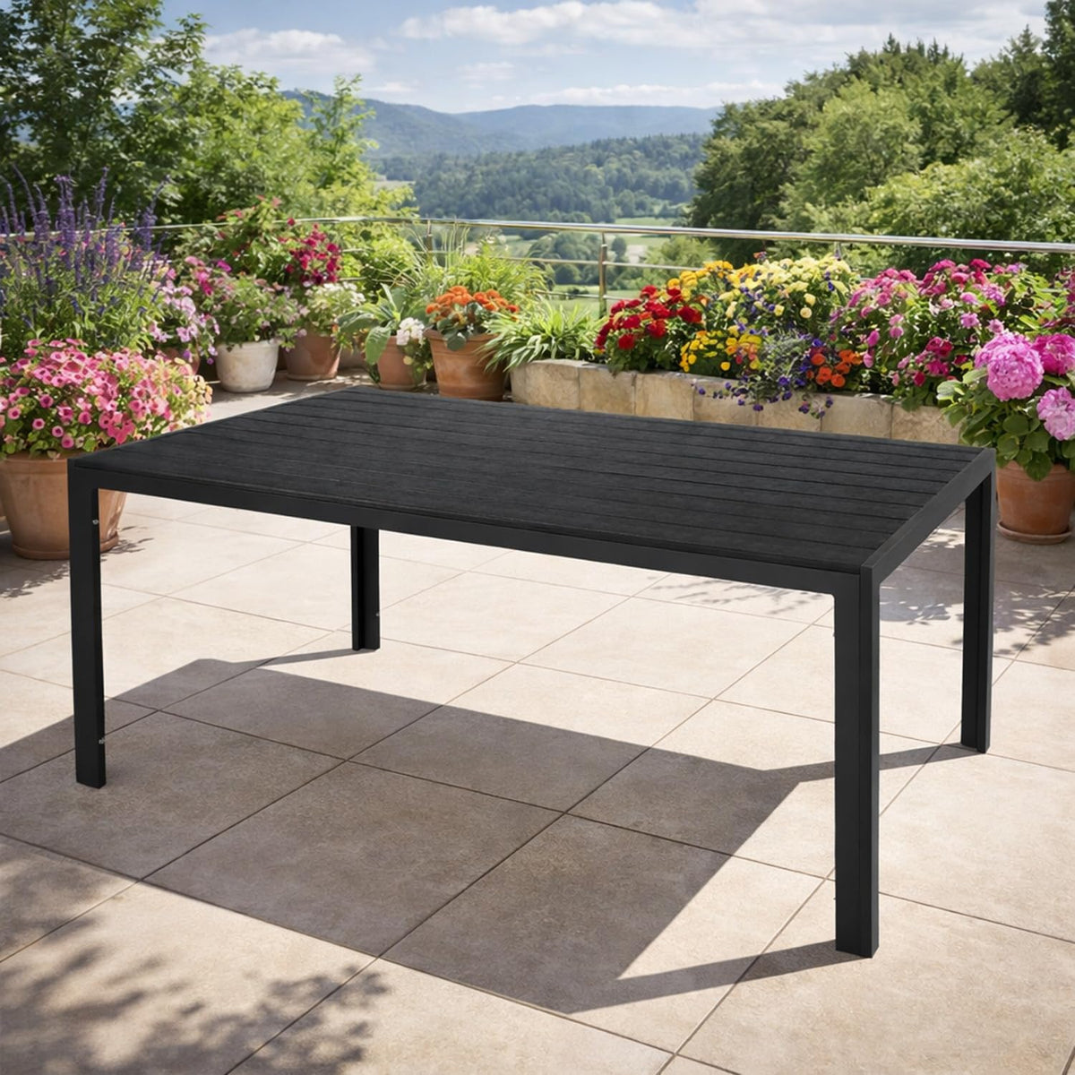 Mojawo Esstisch, 180x90x74 cm, anthrazit/schwarz, XL Aluminium Gartentisch Gartenmöbel Tisch Nonwood