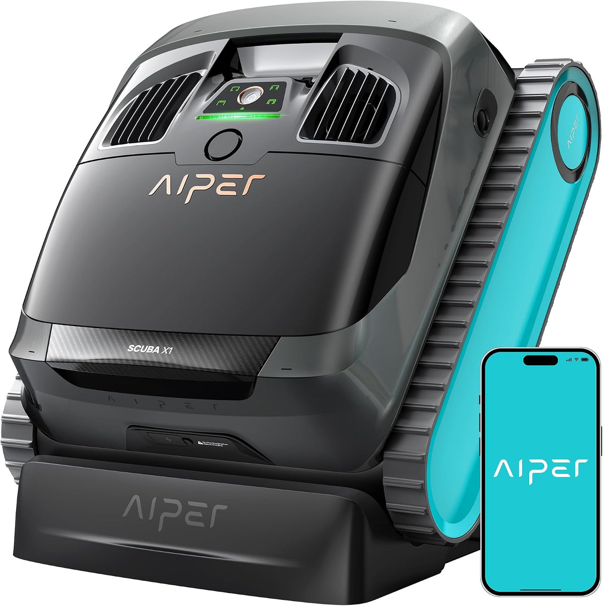 AIPER Poolroboter, 25.200 L, Schwarz/Blau/Grau, Scuba X1, WavePath 3.0 Navigation, mit verbesserter Akkuleistung und bis zu /h Saugkraft